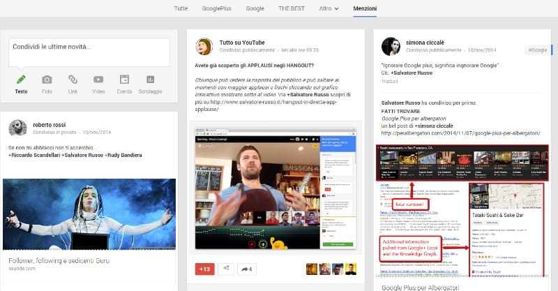 menzioni google plus
