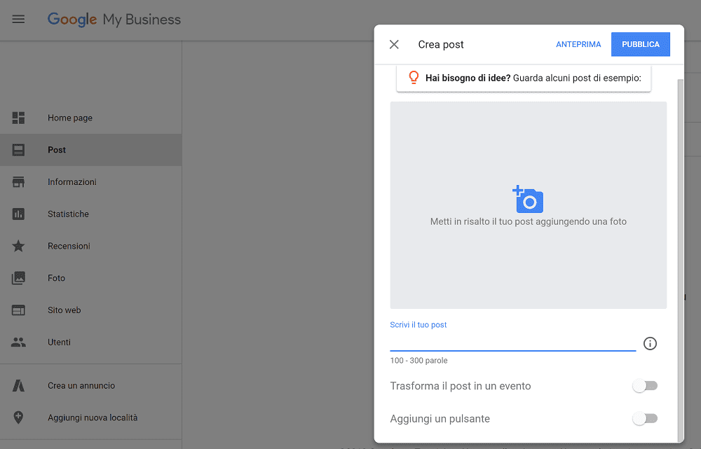Creare un Post su Google My Business