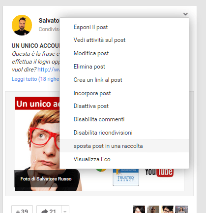 aggiungi post raccolte google plus