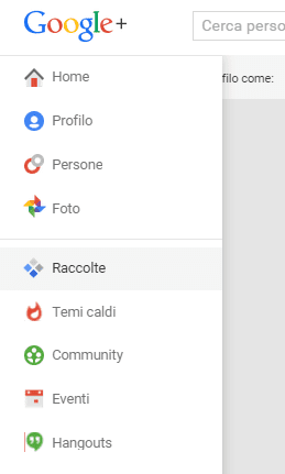 menu google plus raccolte