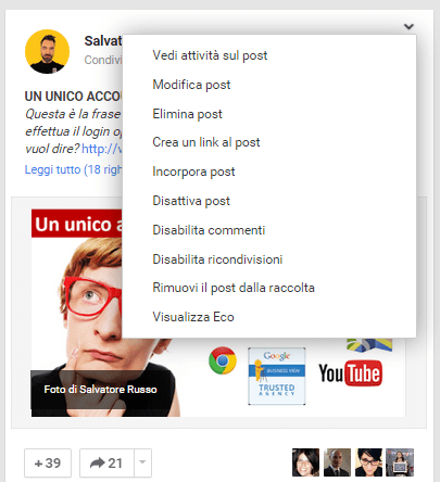 rimuovere post google plus raccolte